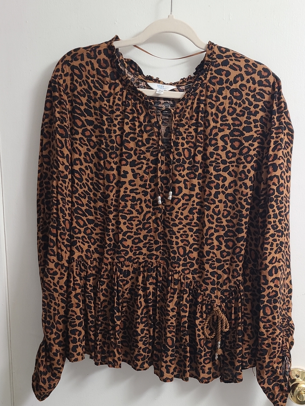 Time & Tru Women's Fashion Cheetah Print Relaxed-fit Peplum Blouse Sz XL 16-18